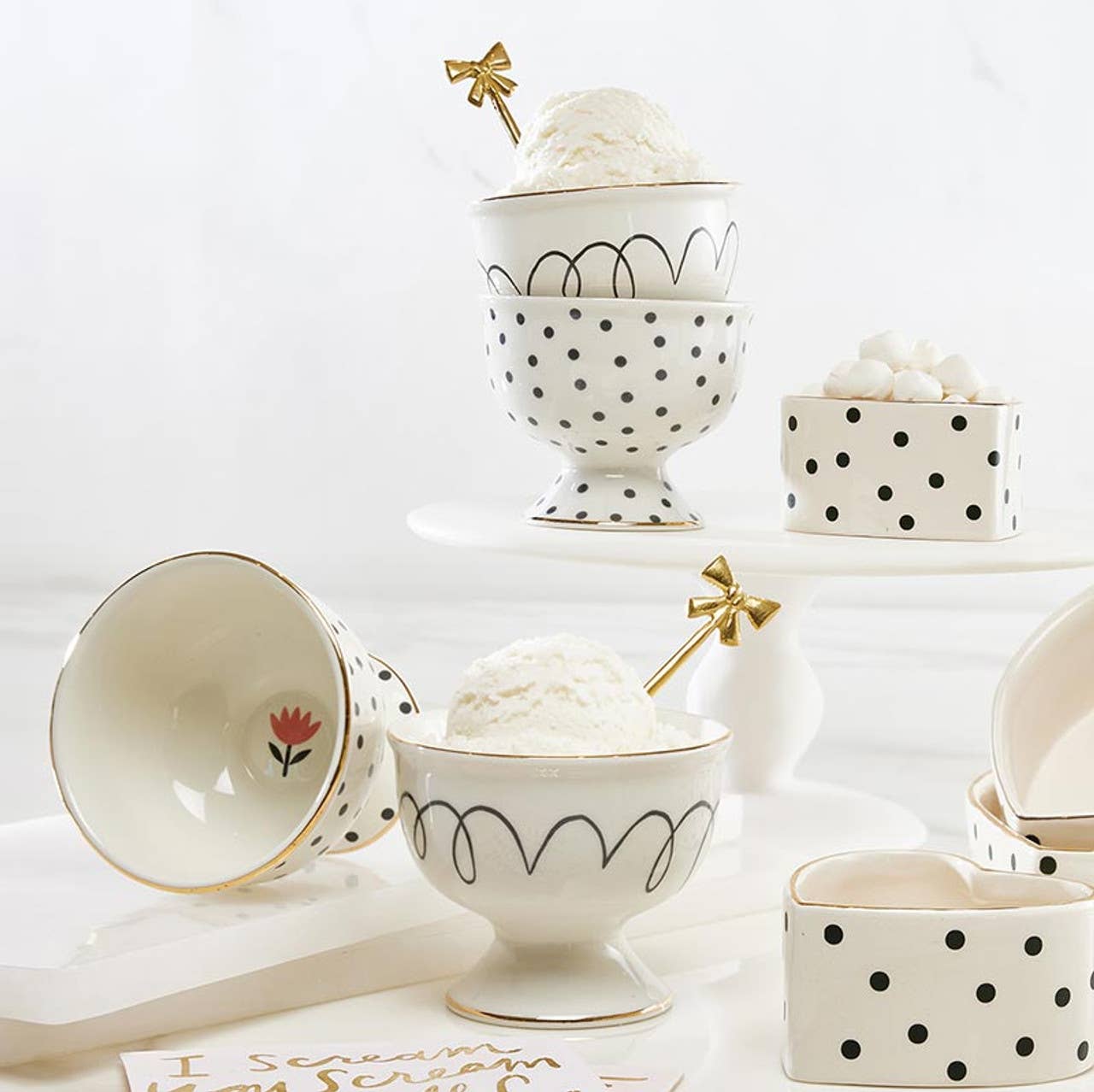 Ceramic Ice Cream Bowl - Polka Dots - La Vie Est Belle