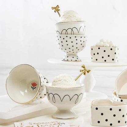 Ceramic Ice Cream Bowl - Polka Dots - La Vie Est Belle