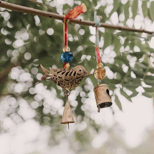 Chakshu Heart Cutout Bell Wind Chime Upcycled Sari - La Vie Est Belle