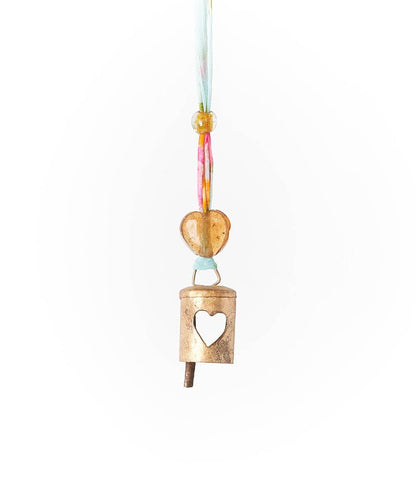 Chakshu Heart Cutout Bell Wind Chime Upcycled Sari - La Vie Est Belle