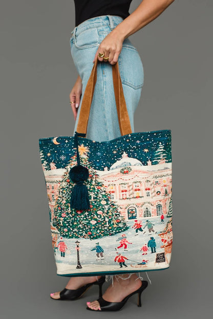 Christmas Town Square Scene Tote - La Vie Est Belle