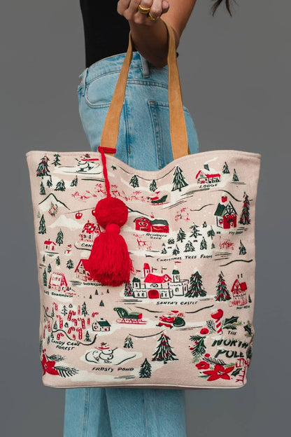 Christmas Village Scene Tote - La Vie Est Belle