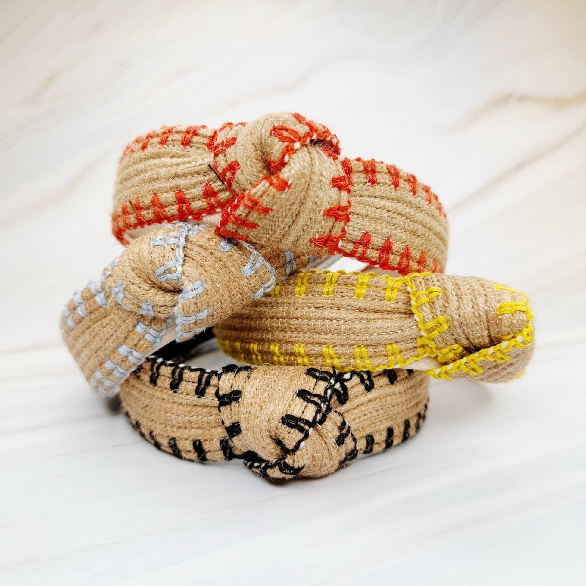 Color Stitched Raffia Headband - La Vie Est Belle