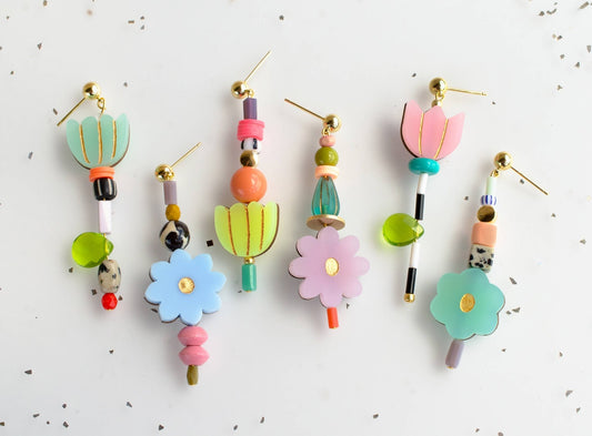 Colorful Acrylic Mix and Match Flower Earrings - La Vie Est Belle