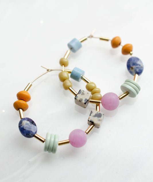Colorful Beaded Hoop Earings - La Vie Est Belle