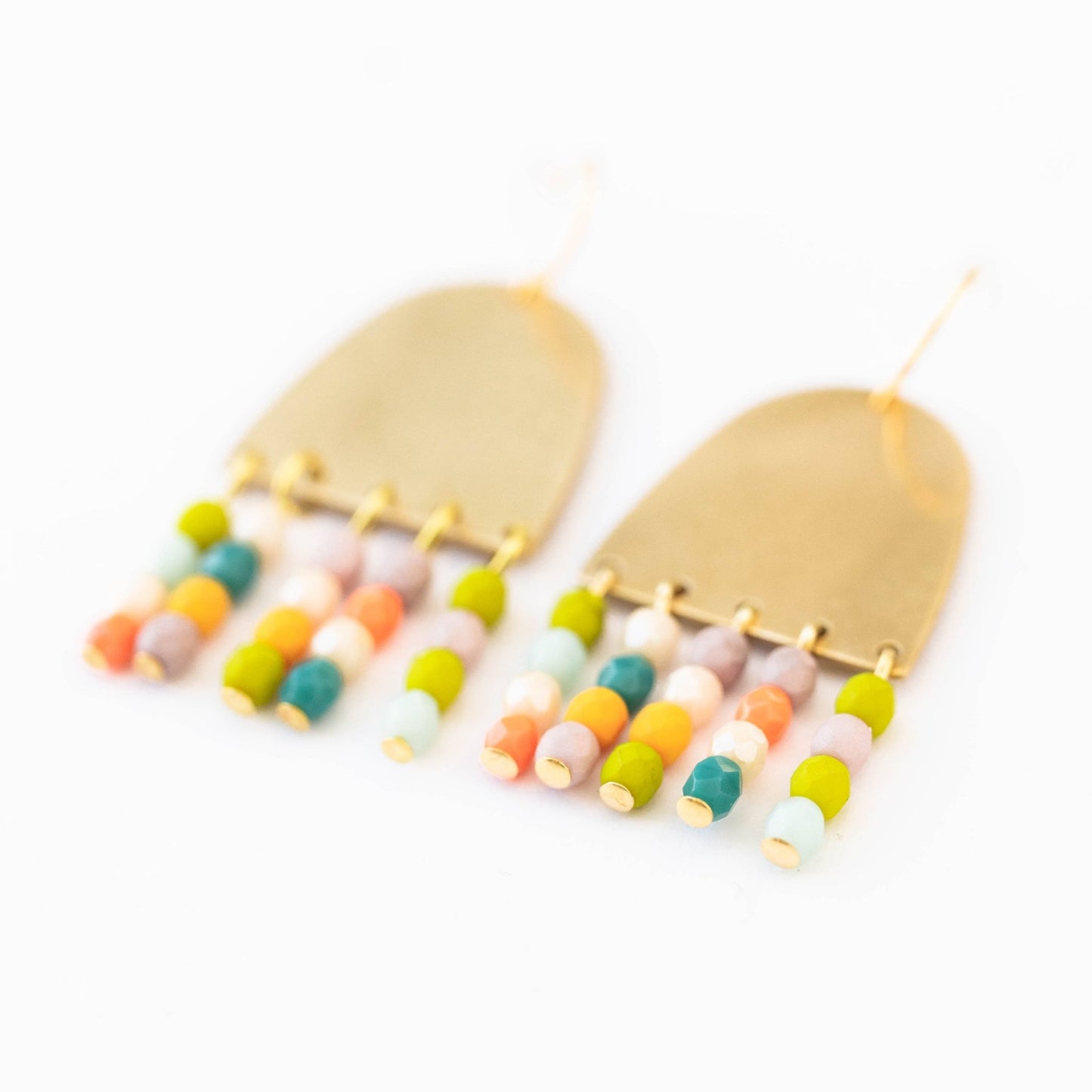 Colorful Fringe Earrings, Brass Earrings with Fringe Beads - La Vie Est Belle