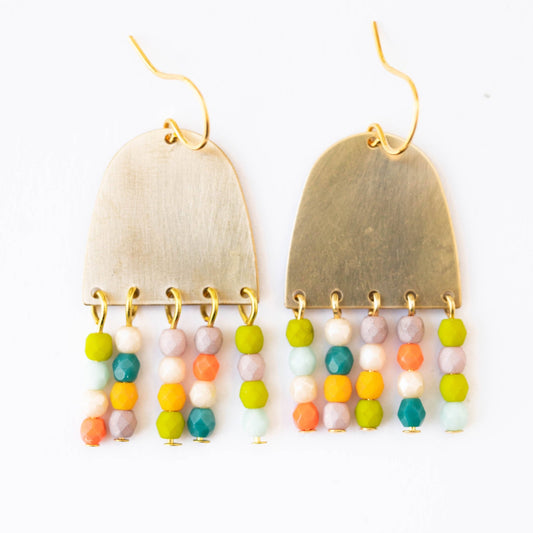 Colorful Fringe Earrings, Brass Earrings with Fringe Beads - La Vie Est Belle