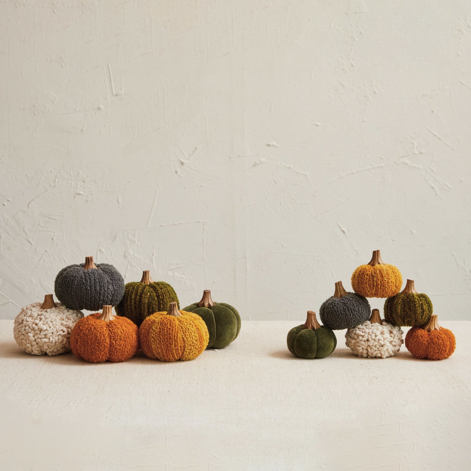 Cotton Blend Bouclé/Velvet Pumpkin w/ Wood Stem, 6 Styles - La Vie Est Belle