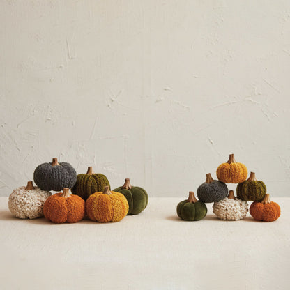 Cotton Blend Bouclé/Velvet Pumpkin w/ Wood Stem, 6 Styles - La Vie Est Belle