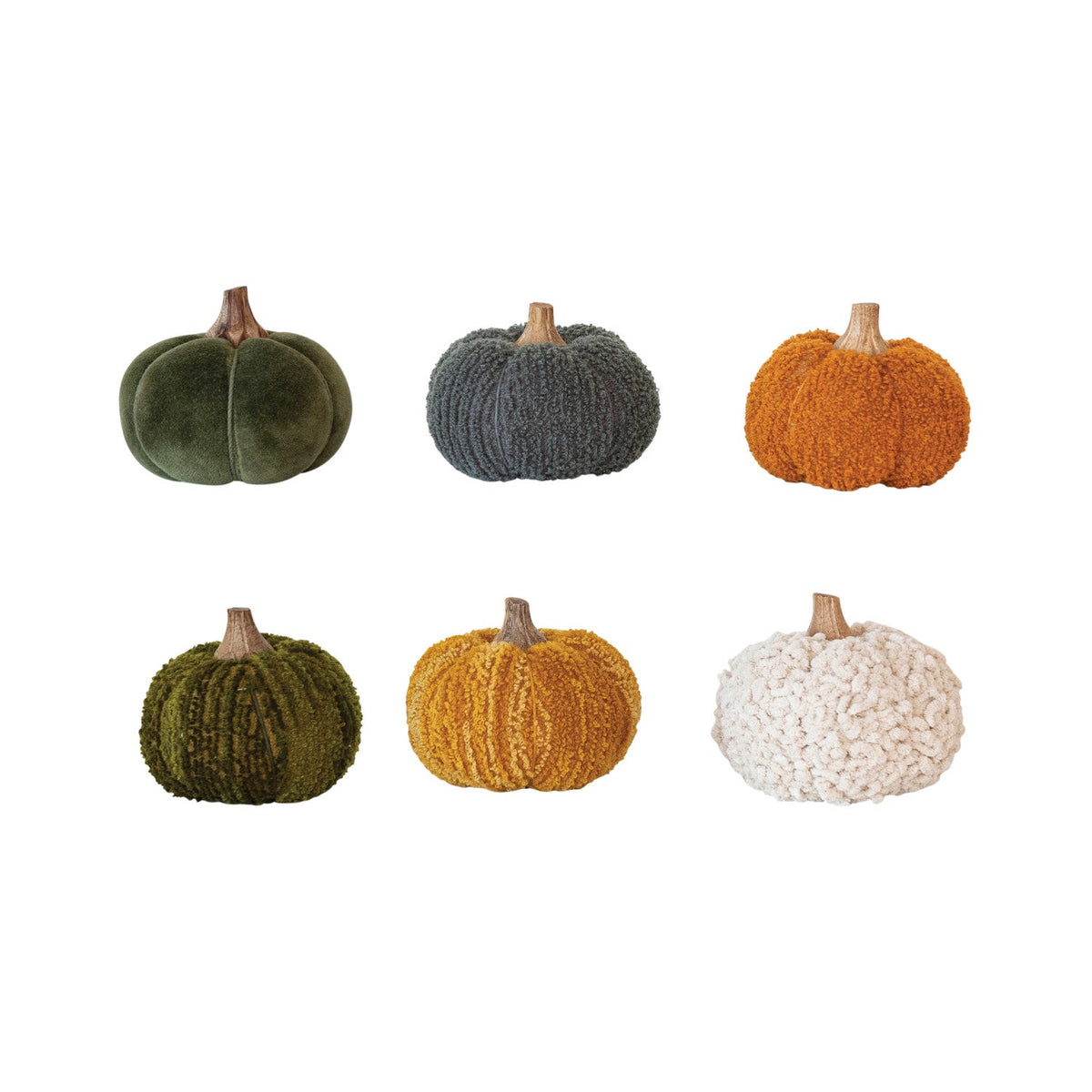 Cotton Blend Bouclé/Velvet Pumpkin w/ Wood Stem, 6 Styles - La Vie Est Belle