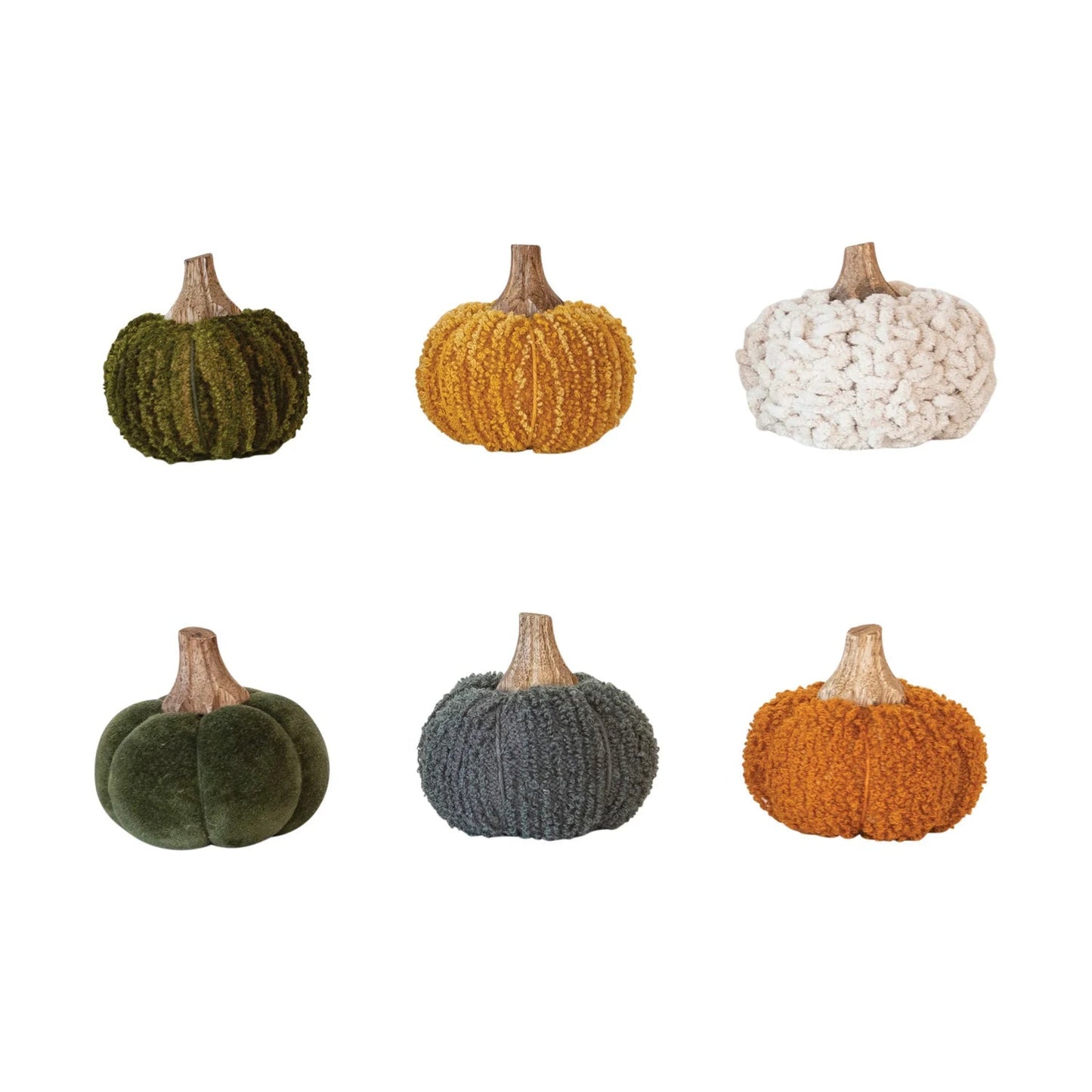 Cotton Blend Bouclé/Velvet Pumpkin w/ Wood Stem, 6 Styles - La Vie Est Belle