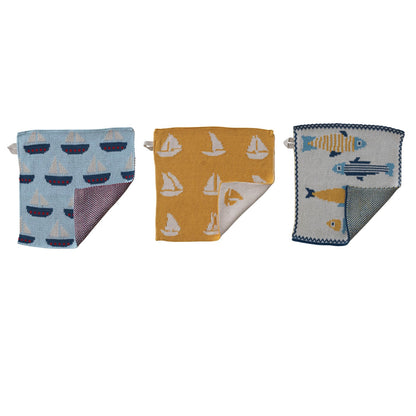 Cotton Knit Dish Cloth with Fish/Boat Pattern, 3 Styles - La Vie Est Belle
