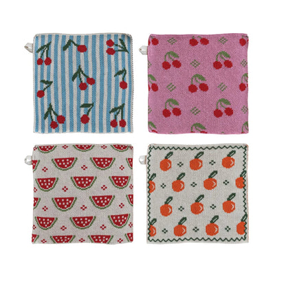 Cotton Knit Dish Cloth with Fruit Pattern, 4 Styles - La Vie Est Belle
