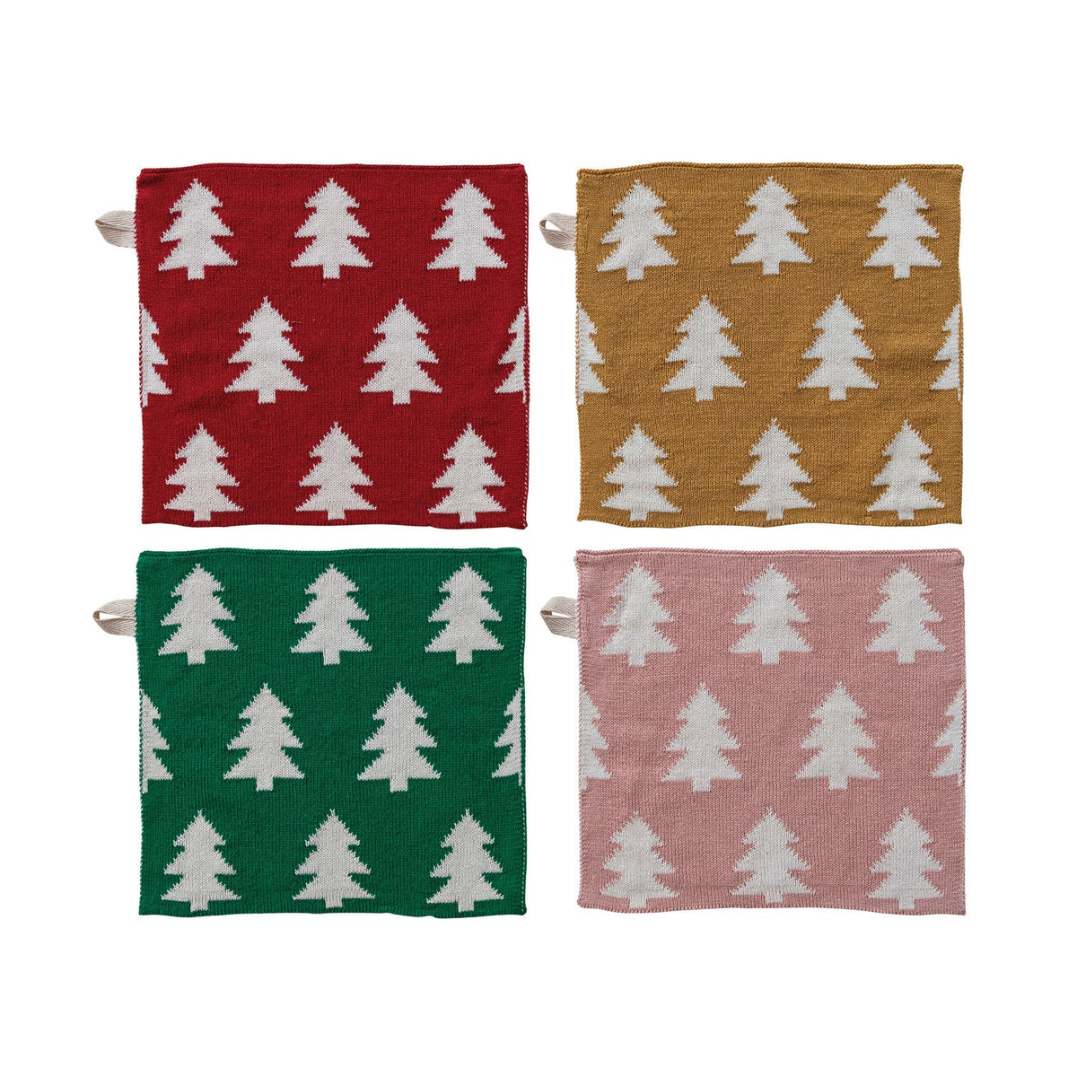 Cotton Knit Dish Cloth with Tree Pattern, 4 Colors - La Vie Est Belle