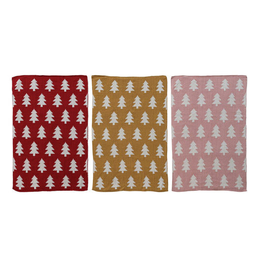 Cotton Knit Tea Towel with Tree Pattern, 3 Colors - La Vie Est Belle