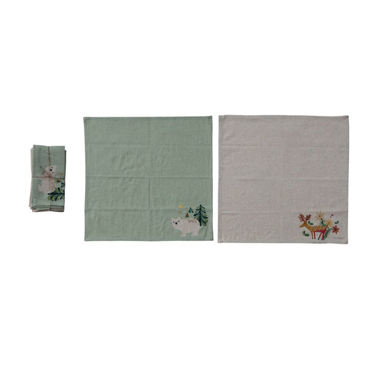 Cotton & Linen Printed Napkins with Animal & Seasonal Botanicals, Set of 4 Tied with Jute © - La Vie Est Belle