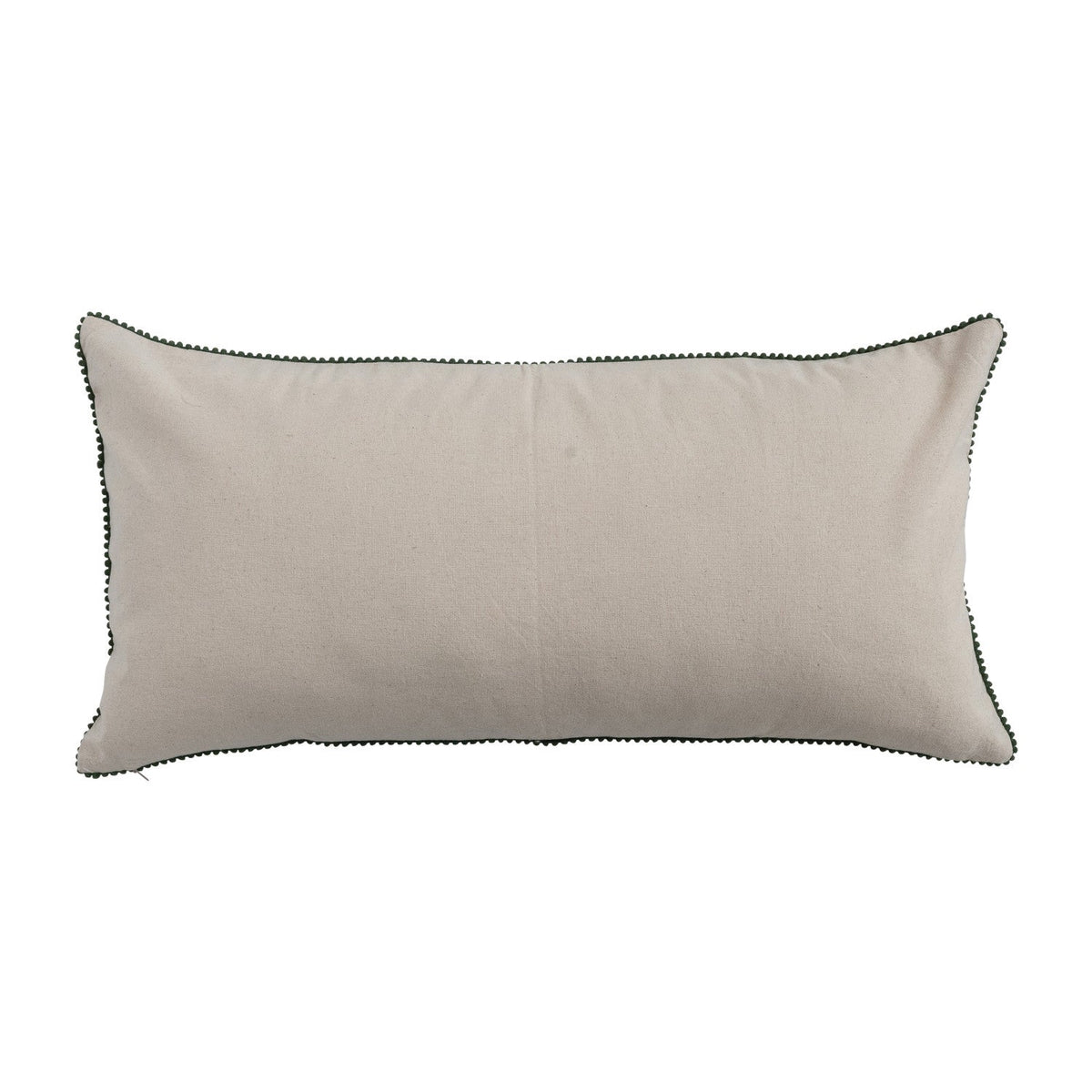 Cotton & Linen Slub Printed Lumbar Pillow with Tree Pattern, Beads & Mini Pom Pom Trim - La Vie Est Belle