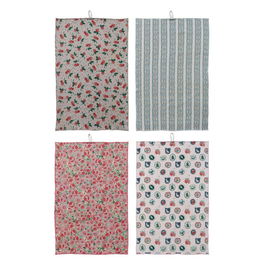 Cotton Printed Terry Cloth Tea Towel with Pattern and Stitched Edge, 4 Styles - La Vie Est Belle