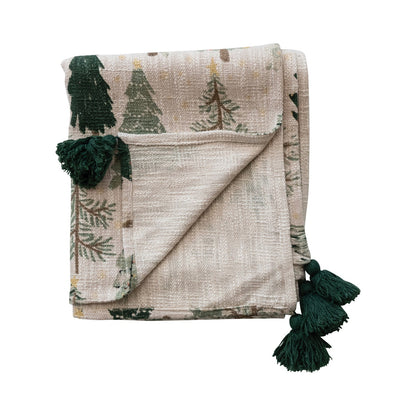 Cotton Printed Throw with Tree Pattern - La Vie Est Belle