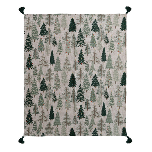 Cotton Printed Throw with Tree Pattern - La Vie Est Belle