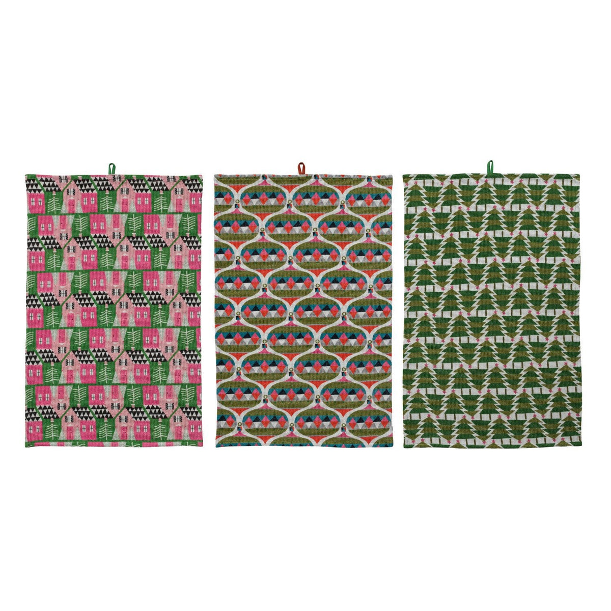 Cotton Printed Waffle Weave Tea Towel with Holiday Pattern, 3 Styles - La Vie Est Belle