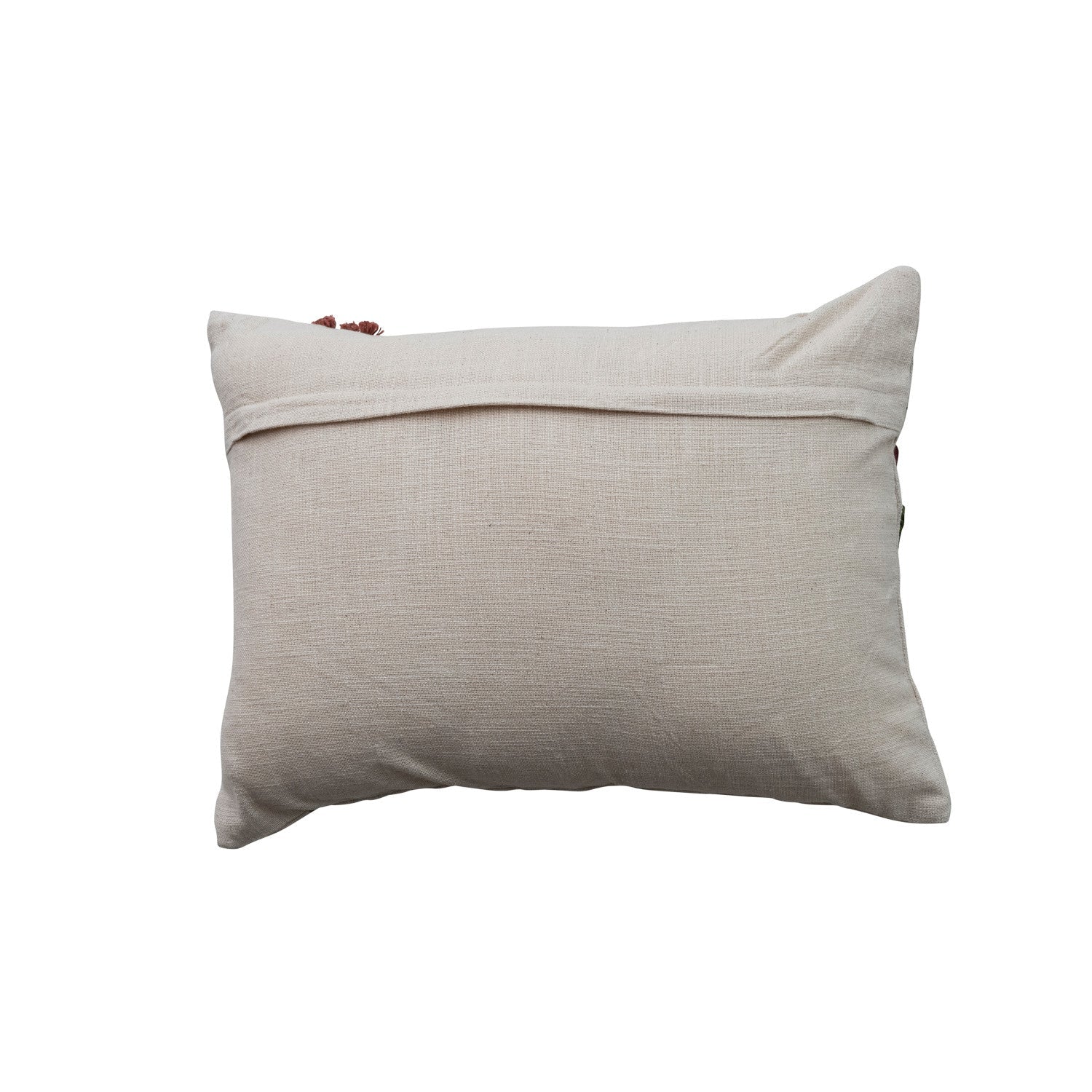 Cotton Slub Lumbar Pillow with Hand-Embroidered Flowers - La Vie Est Belle