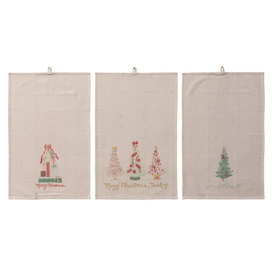 Cotton Slub Printed Tea Towel with Holiday Image, 3 Styles - La Vie Est Belle