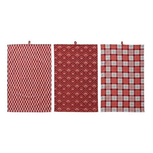 Cotton Slub Printed Tea Towels with Pattern, 3 Styles - La Vie Est Belle