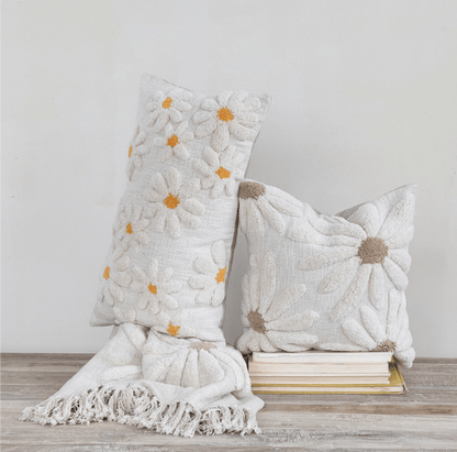 Cotton Slub Throw with Tufted Flowers & Fringe - La Vie Est Belle