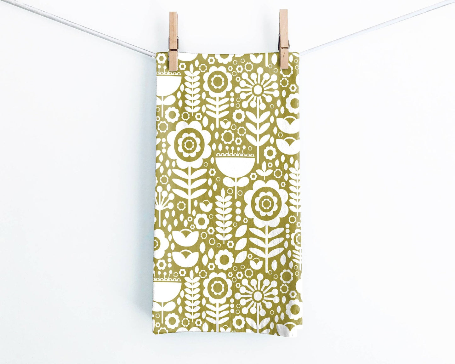 Cotton Tea Towel - Folk Flowers Leaf - La Vie Est Belle