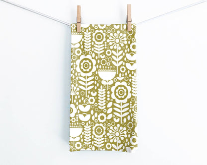 Cotton Tea Towel - Folk Flowers Leaf - La Vie Est Belle