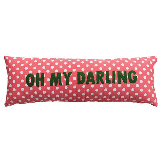 Cotton Voile Lumbar Pillow with Polka Dots & Embroidery "Oh My Darling", Pink - La Vie Est Belle