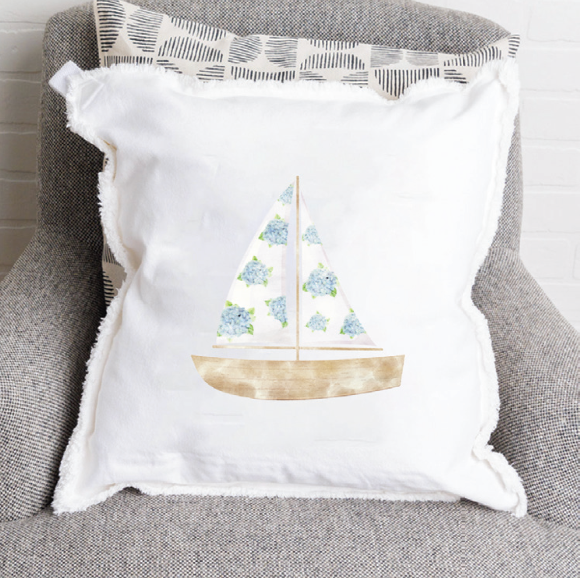 Hydrangea Sail Boat Square Pillow