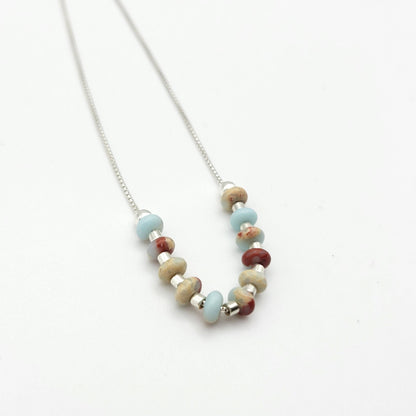 Silver Chain and Jasper Gemstone Beaded Necklace