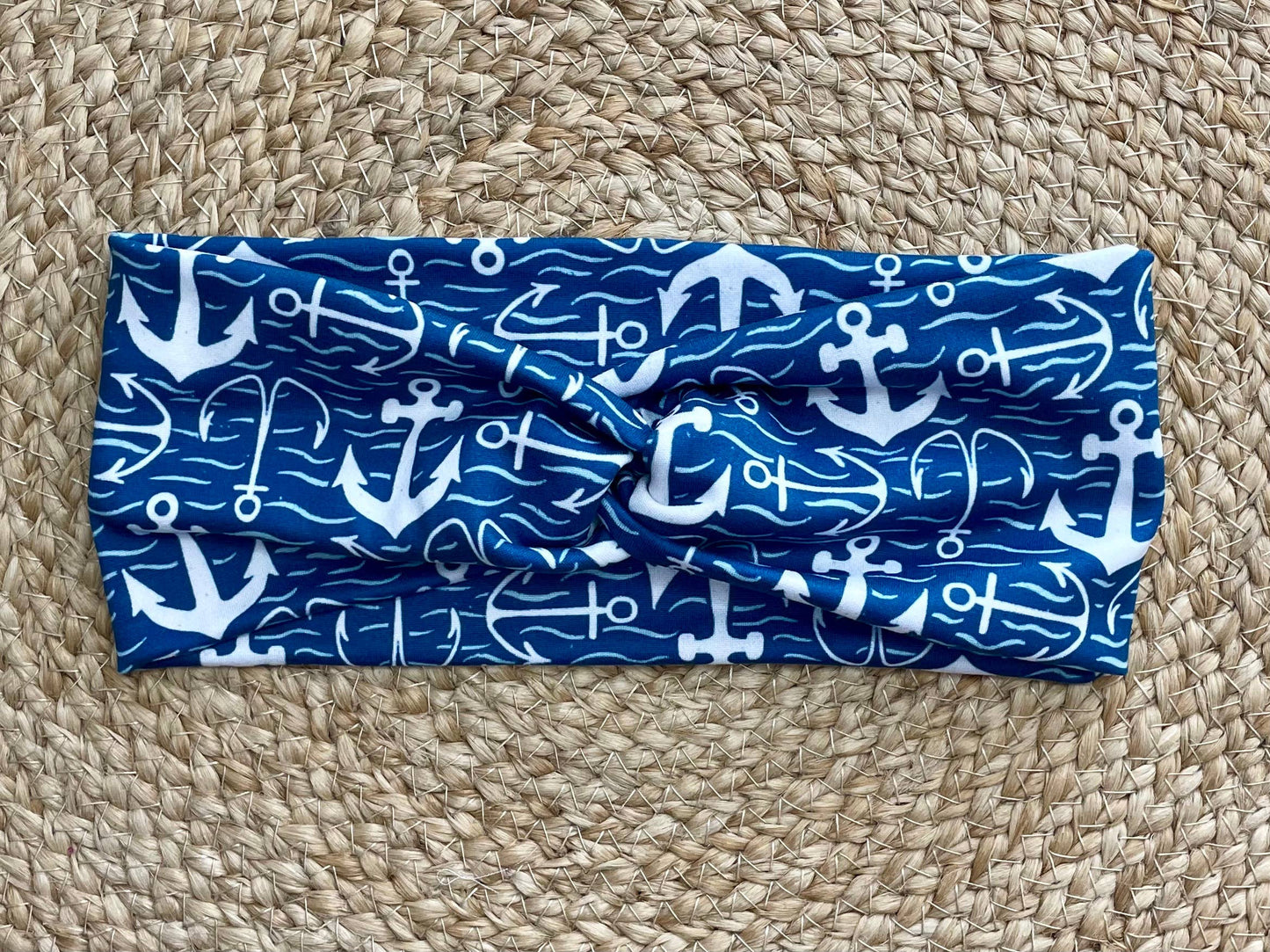 Anchors in Navy Knit Twist Headband