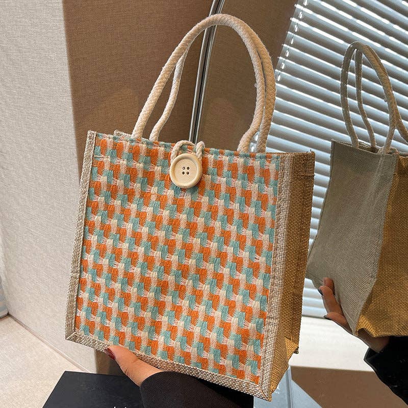 Cosbai – Textured Woven Button Tote Bag