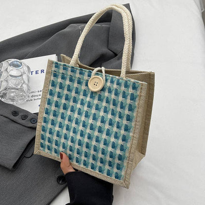 Cosbai – Textured Woven Button Tote Bag