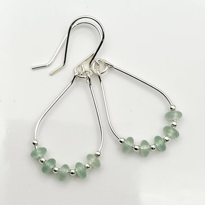 Green Aventurine and Silver Teardrop Hoop Earrings