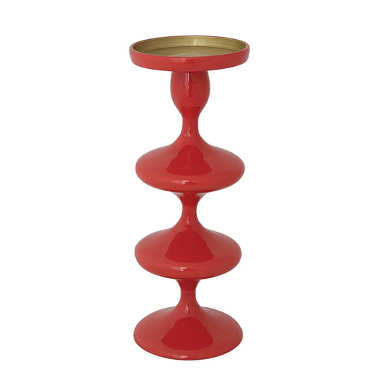 11 3/4"H Enameled Aluminum Candle Holder, Coral Color (Holds 4" Pillar)