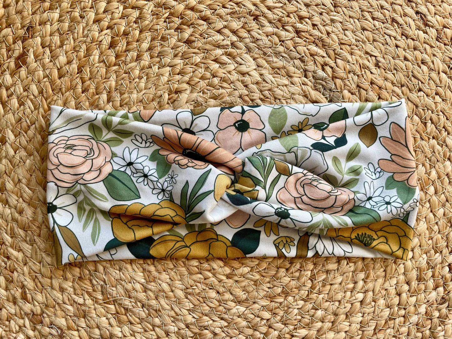 Gray Whimsical Floral Knit Twist Headband