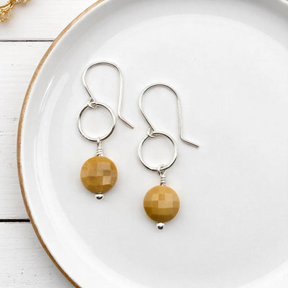 Sterling Silver and Yellow Mookaite Earrings