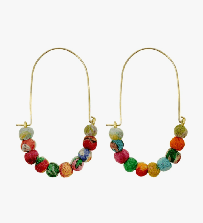 Elongated Kantha Wire Hoops - La Vie Est Belle