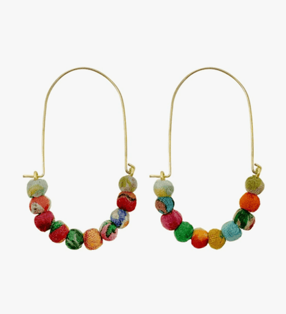 Elongated Kantha Wire Hoops - La Vie Est Belle
