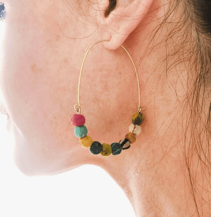 Elongated Kantha Wire Hoops - La Vie Est Belle