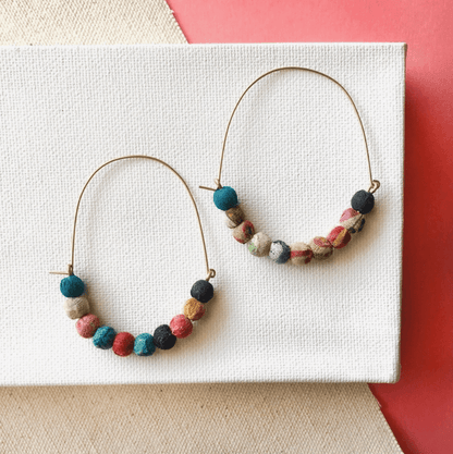 Elongated Kantha Wire Hoops - La Vie Est Belle