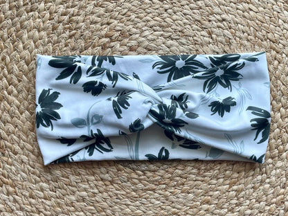 Eloquent Black and White Floral Knit Twist Headband - La Vie Est Belle