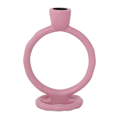 Enameled Aluminum Circle Taper Holder, Pink - La Vie Est Belle