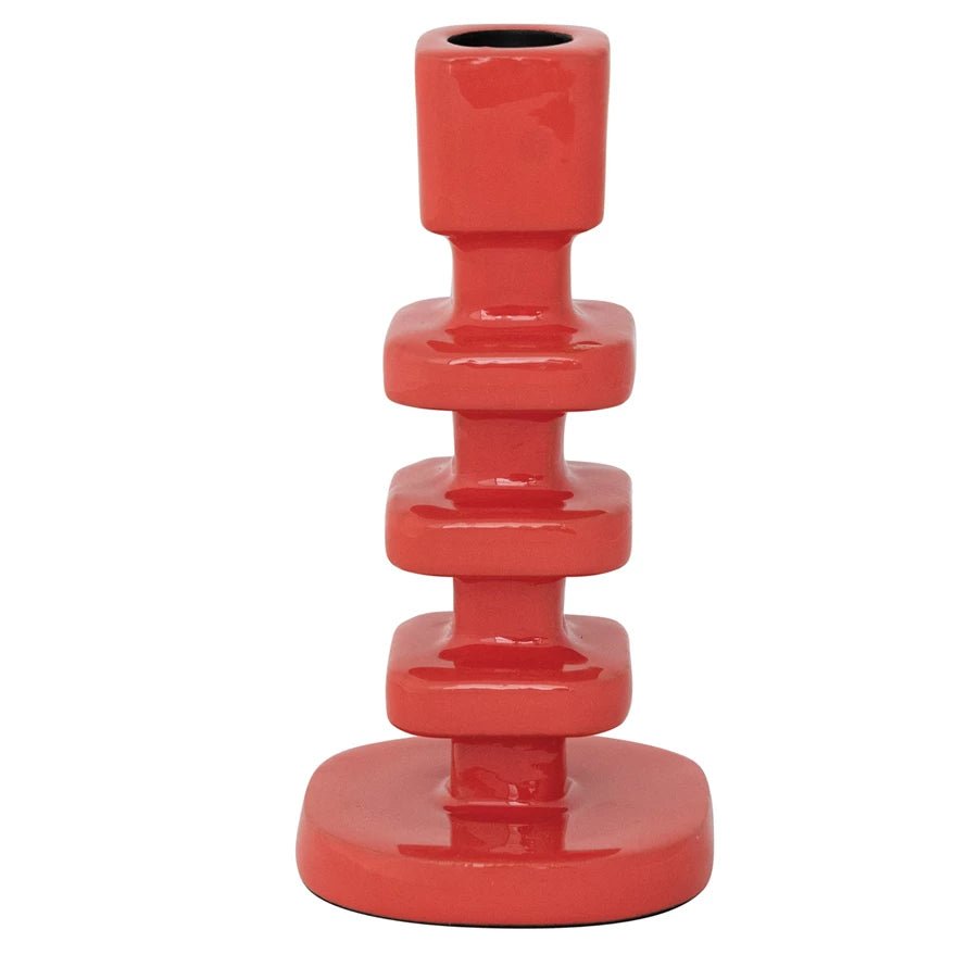 Enameled Aluminum Taper Holder, Coral Color - La Vie Est Belle