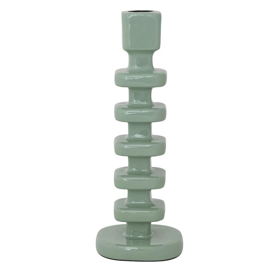 Enameled Aluminum Taper Holder, Eucalyptus Color - La Vie Est Belle