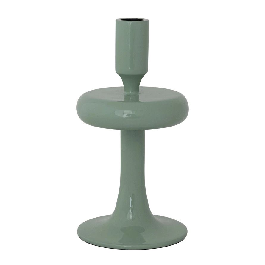 Enameled Aluminum Taper Holder, Eucalyptus Color - La Vie Est Belle